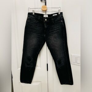 Frame Denim Women's Le Garçon Crop Distressed Black Jeans Size 26